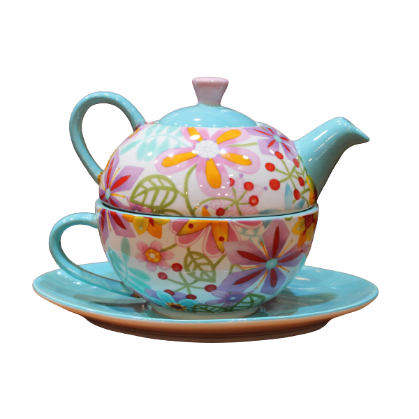 Théière Solitaire Fleurs Turquoises - Compagnie Anglaise des Thés