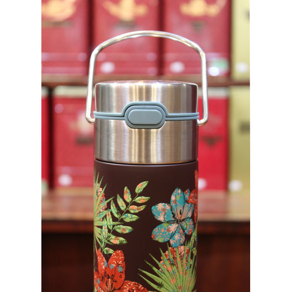 Thermos Fleurs rouges et bleues 50cl - Compagnie Anglaise des Thés