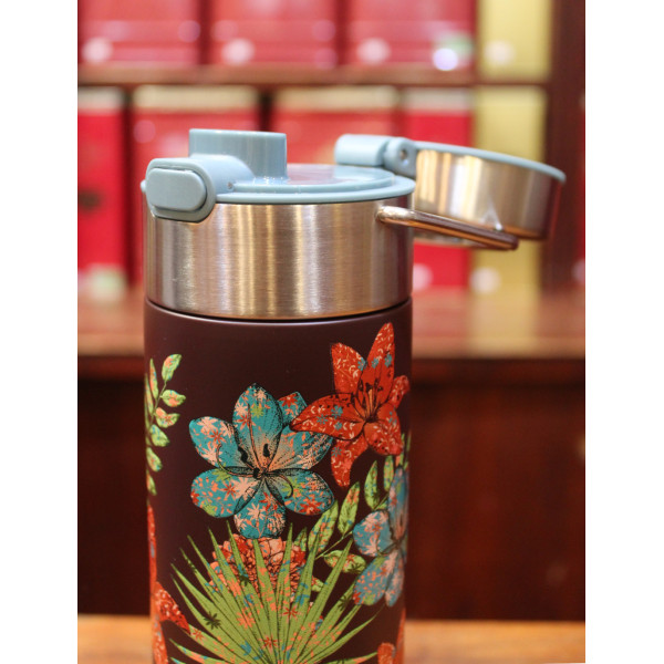 Thermos Fleurs rouges et bleues 50cl - Compagnie Anglaise des Thés
