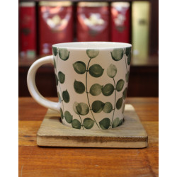 Mug feuilles bleues support bois - Compagnie Anglaise des Thés