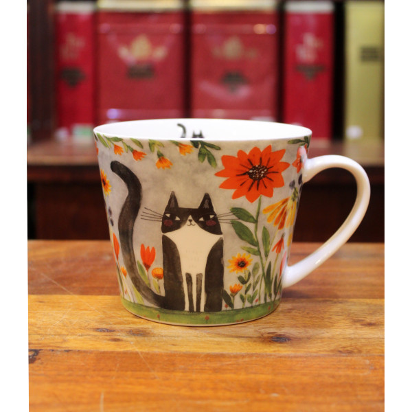 Grand Mug Chat noir et fleurs - Compagnie Anglaise des Thés