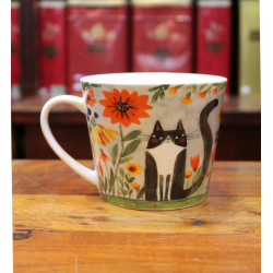 Grand Mug Chat noir et fleurs - Compagnie Anglaise des Thés