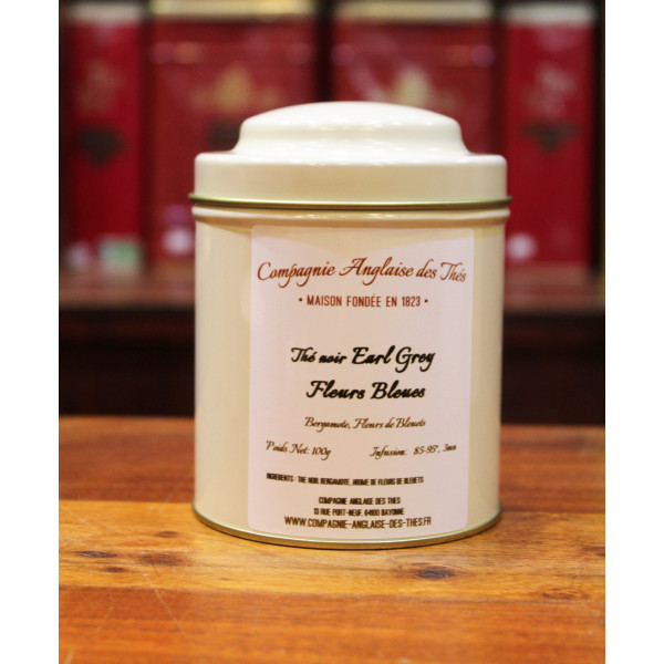 Thé BERGAMOTE - Thé noir EARL GREY FLEURS BLEUES en boîte - Compagnie Anglaise des Thés