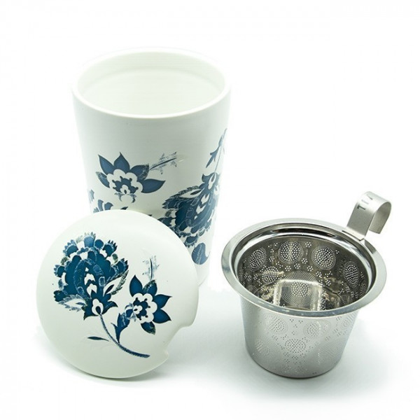 Tisanière blanche motifs fleuris - Compagnie Anglaise des Thés