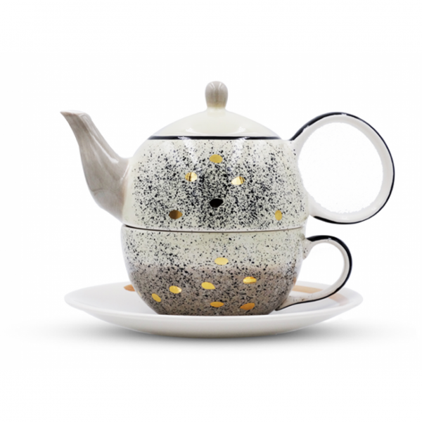 Théière Solitaire Crème et pois or - Compagnie Anglaise des Thés