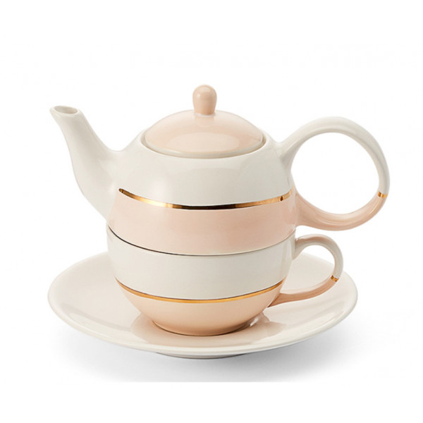 Théière Solitaire rose pastel et or - Compagnie Anglaise des Thés