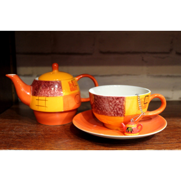 Théière Solitaire Orange Graphique - Compagnie Anglaise des Thés