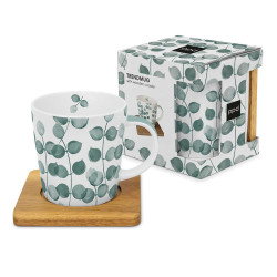 Mug feuilles bleues support bois - Compagnie Anglaise des Thés